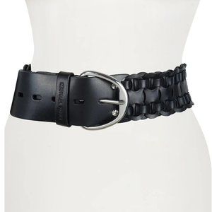 MICHAEL KORS Wide Woven Leather Belt - Black - NWT - Medium